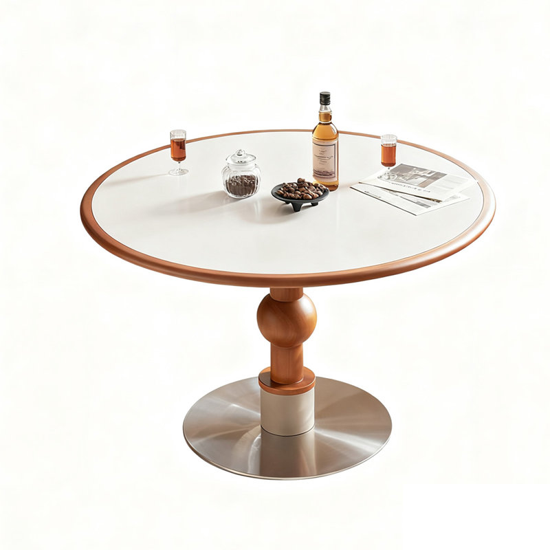 White&Walnut Round Sintered Stone Dining table, 29.53"H x 39.37"L x 39.37"W