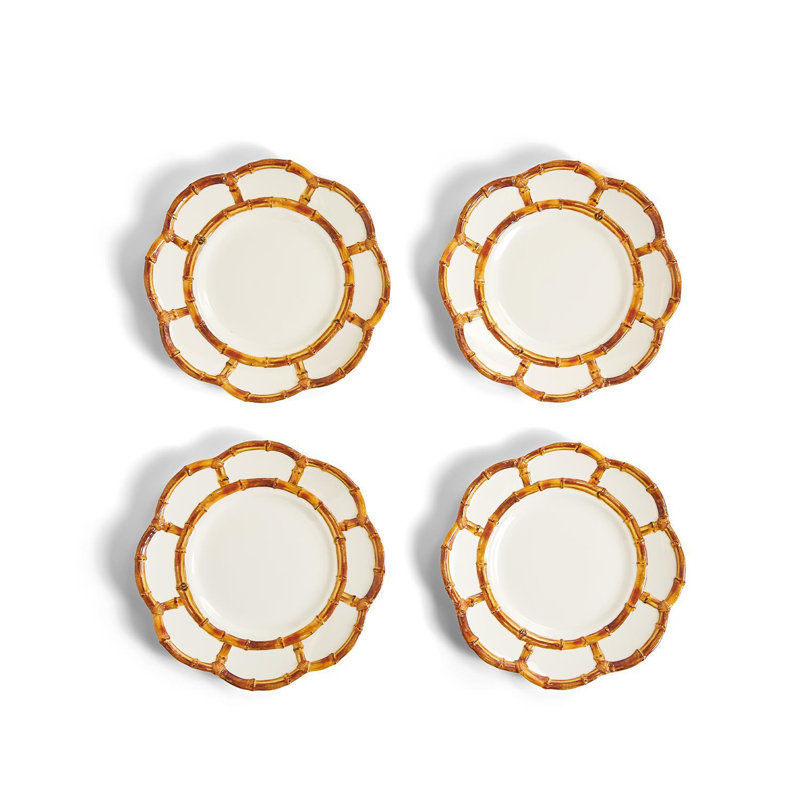 Ensemble de 4 assiettes à salade / dessert Bamboo Touch, Brun / blanc
