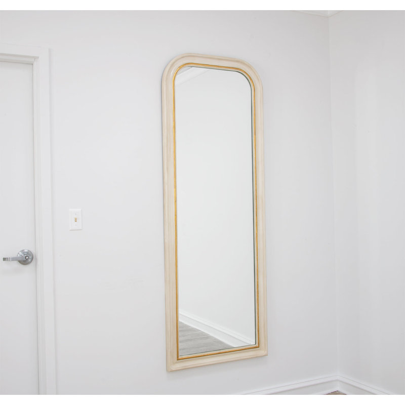 Isla Arch Wall Mirror, Antiqued White/Gold