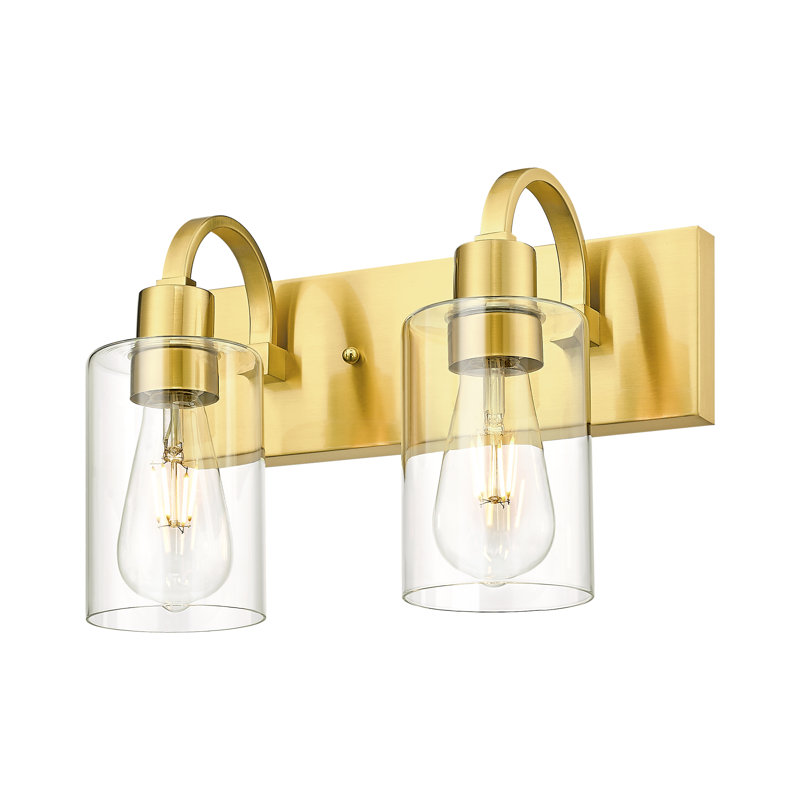 Éclairage pour meuble-lavabo moderne à 2 lumières à intensité variable, abat-jour en verre transparent, or brossé