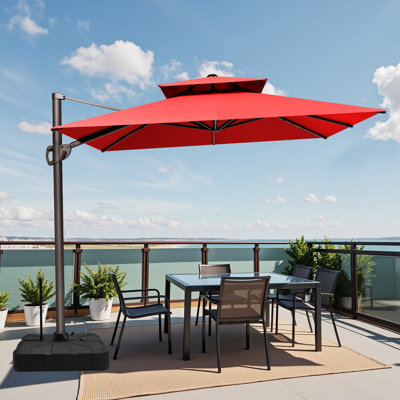 Parasol de patio rectangulaire en porte-à-faux avec base Wasif 9 pi x 12 pi - mobile par une personne