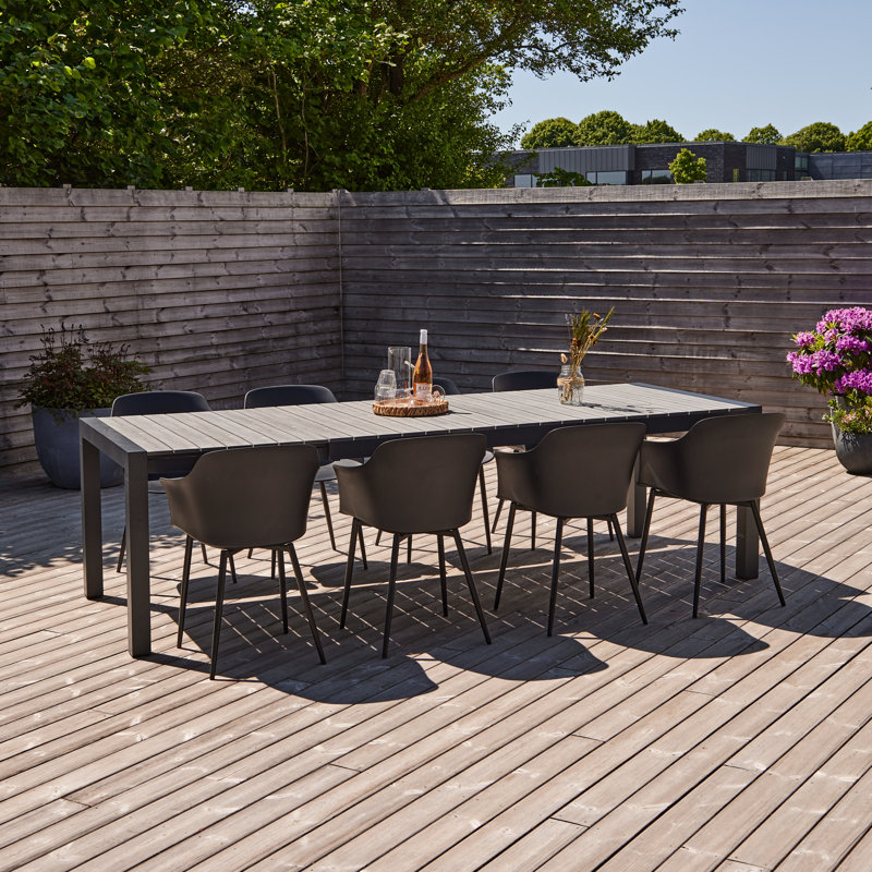 8 - Person Patio Dining Set with Extendable Rectangular Table, Black