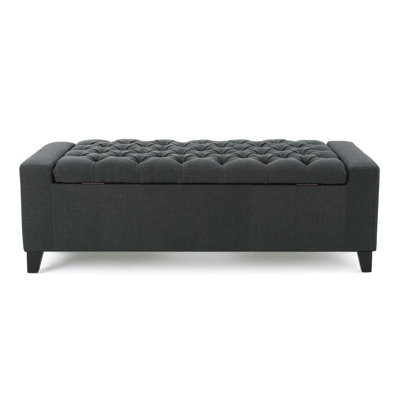 Tufted Storage Bench with Armrests, Upholstered Entryway Seating with Hidden Compartment