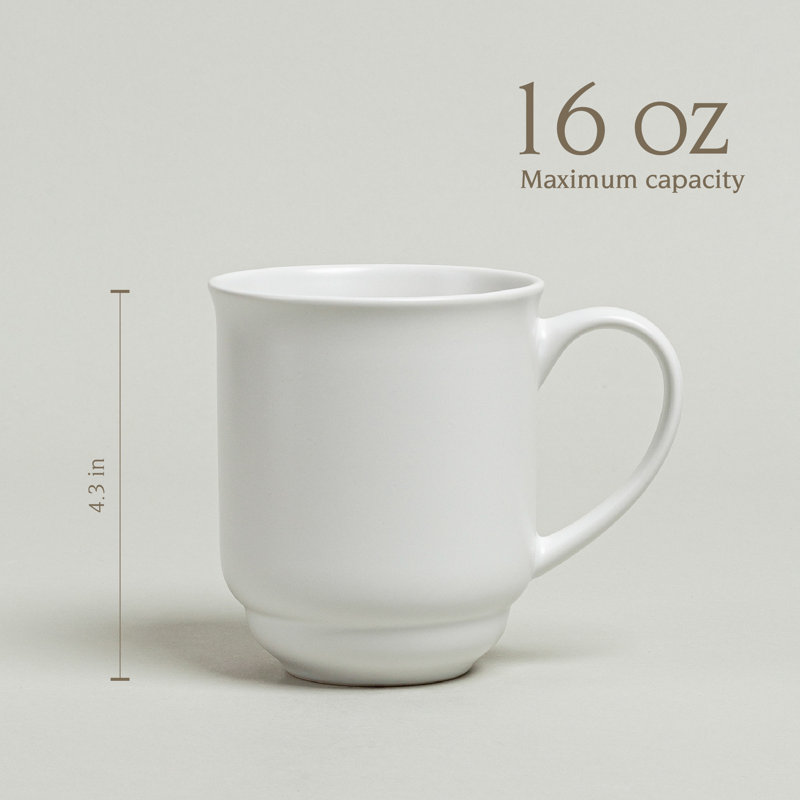 White Round Ceramic 16oz Microwave Safe Mugs, Set of 4