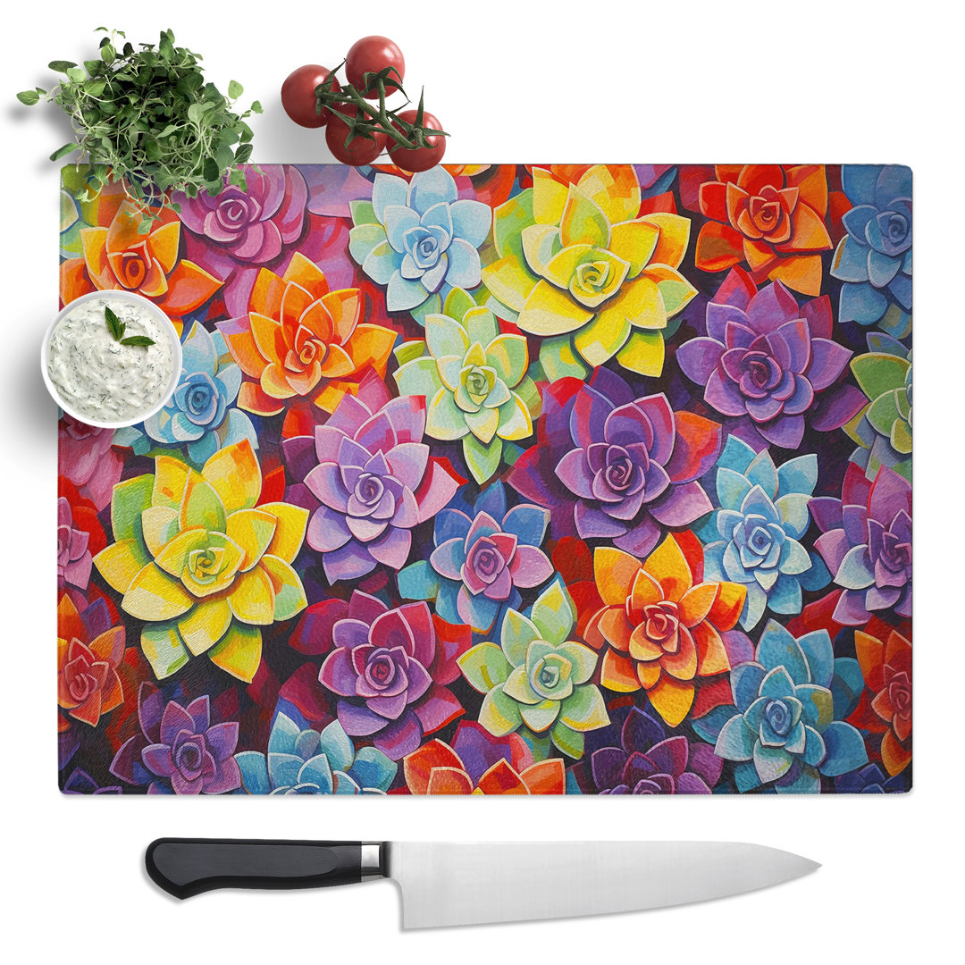 Succulent Pop Art No.2  Glass Chopping Board
