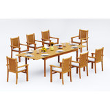 13 Pcs Grade-A Teak Wood Dining Set: 118" Double Extension Rectangle Table And 12 Cahyo Stacking Arm Chairs #11CH2412