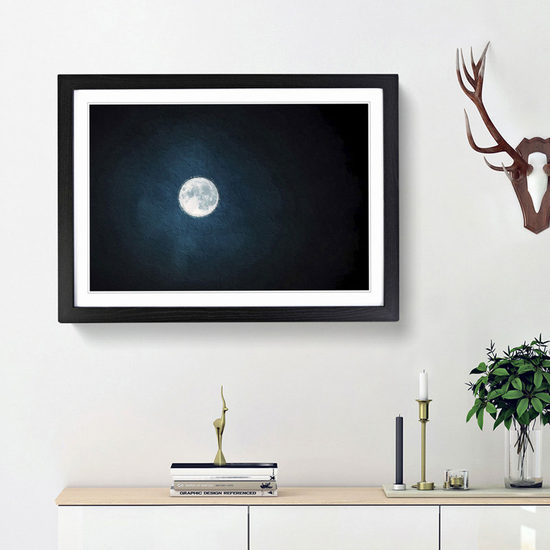 The Full Moon at Midnight - Picture Frame Painting Print on MDF, Black Framed, 36cm H x 48cm W x 2cm D
