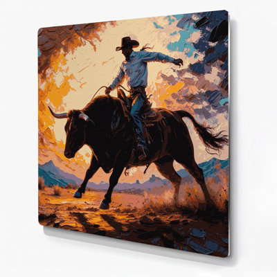 Art mural en métal noir de style sud-ouest Bull Rider 9