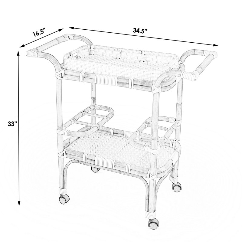 Selena & Rattan Bar Cart, Gray/White Dot