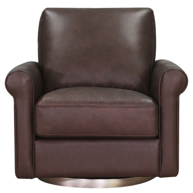 Fauteuil pivotant en cuir Pruszkow, Cuir véritable Laguna Pirouette sirop brun