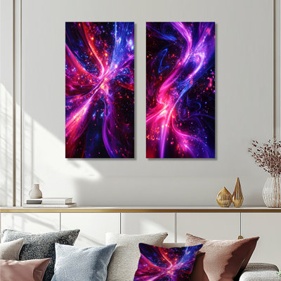 Rose, fractale mauve, galaxie I - ensemble de 2 pièces d'art abstrait fractal