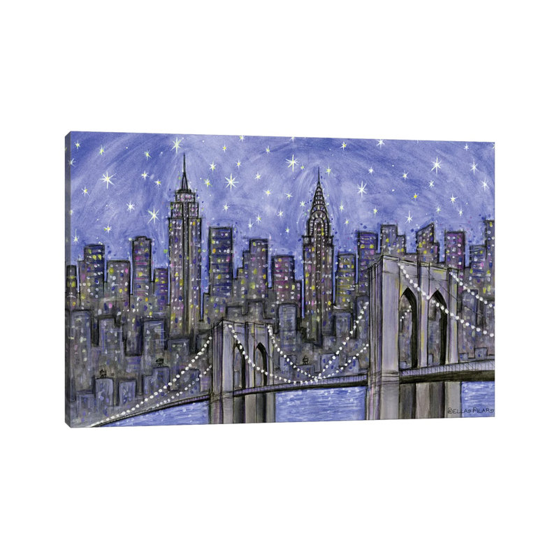 Starry Sky Nyc Starry Night Skyline Violet by Bella Pilar - Wrapped Canvas Gallery-Wrapped Canvas Giclée