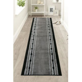 Custom Size Washable Medium Profile Anti-Slip Dot Bordered Gray Design Rug