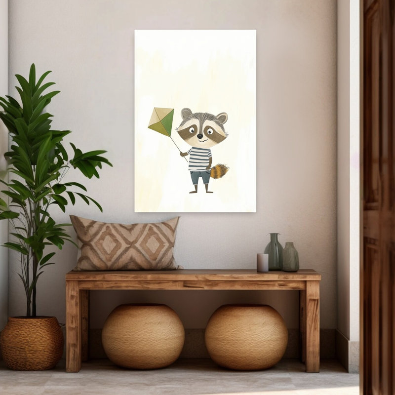 Raccoon Kite Day Contemporary Forest Wall Art Print 1 Piece Wrapped Canvas Wall Art, 121.92cm H x 81.28cm W