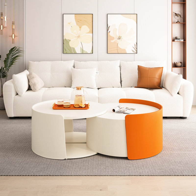 Table d'appoint ronde avec dispositif coulissant, imperméable et sans assemblage, idéale pour les petits espaces Table de salon moderne, ronde, extensible, blanche, assemblée