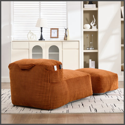 Grand fauteuil à billes pour adultes, grand fauteuil à billes, fauteuil à billes rembourré en mousse à mémoire de forme pour salon, chambre à coucher, balcon, fauteuil à billes en velours côtelé confortable avec repose-pieds, support ergonomique et support de qualité supérieure