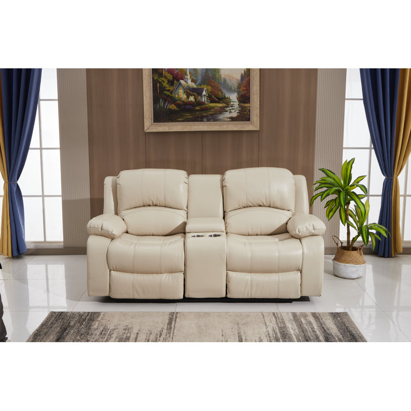 Convergent Faux Leather Reclining Loveseat, Power, Beige