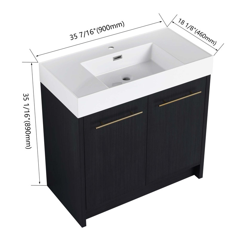 Meuble-lavabo autoportant avec lavabo en résine et porte à fermeture douce
