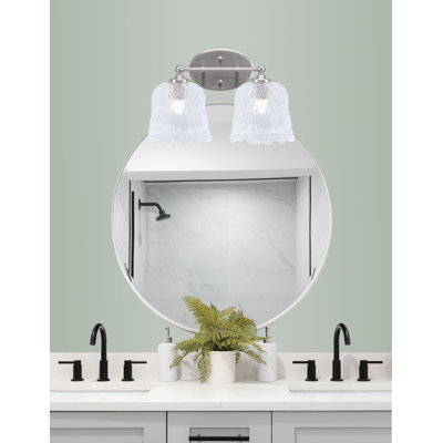 Barre d'éclairage de salle de bain 2 lumières Capri au fini nickel brossé avec verre de lave transparent de 7 po