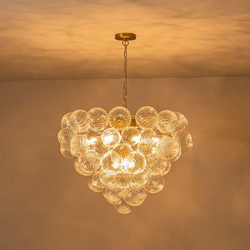 9-Light Cluster Grape Ribbed Glass Chandelier