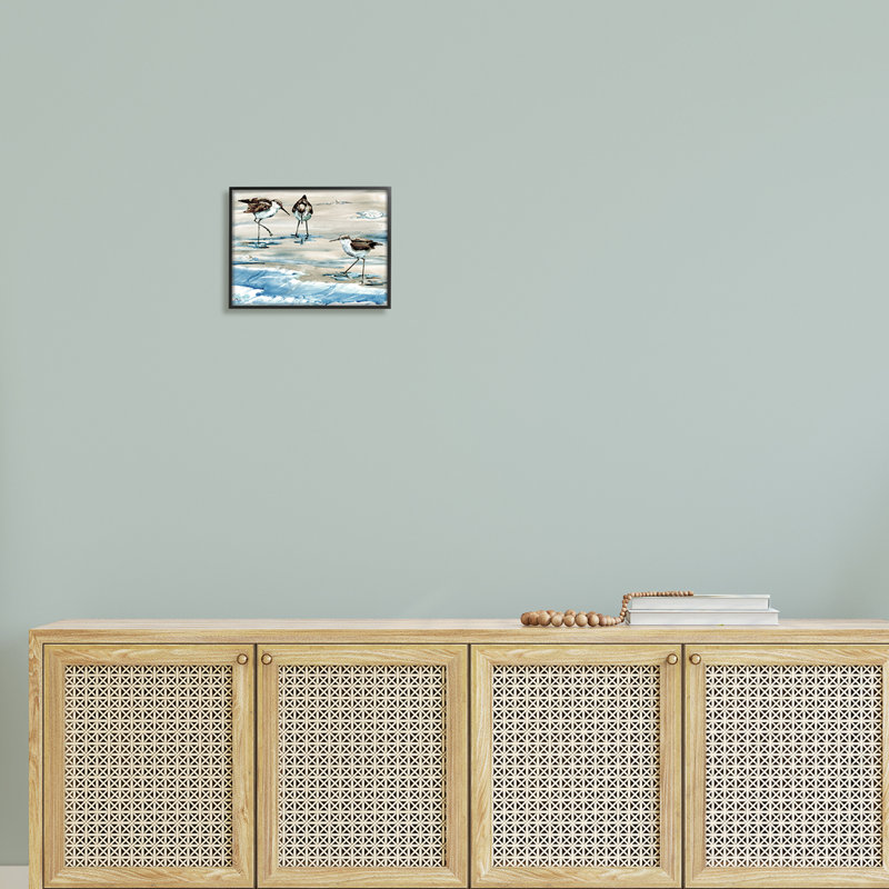 «Rockhampton Sandpipers Ocean Waves» par Paul Brent - peinture sur bois, H 11 po x l 14 po x P 1,5 po