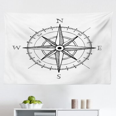 Compass Tapestry, Hand Drawn Compass Windrose North And South East West Directions Black And White, Fabric Wall Hanging Decor For Bedroom Living Room -  East Urban Home, 3880C8CC787B429084A29F0BF11353BA