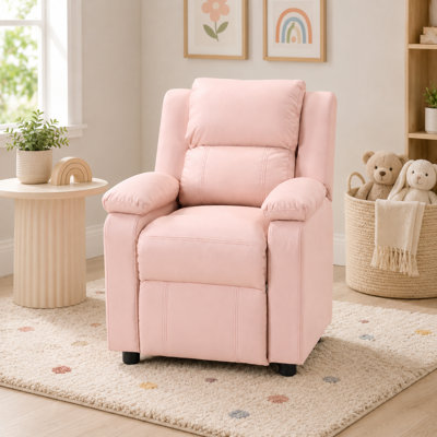 Fauteuil pour enfant contemporain inclinable manuel rembourré de 60,5 cm de large avec accoudoirs rembourrés et repose-pieds extensible