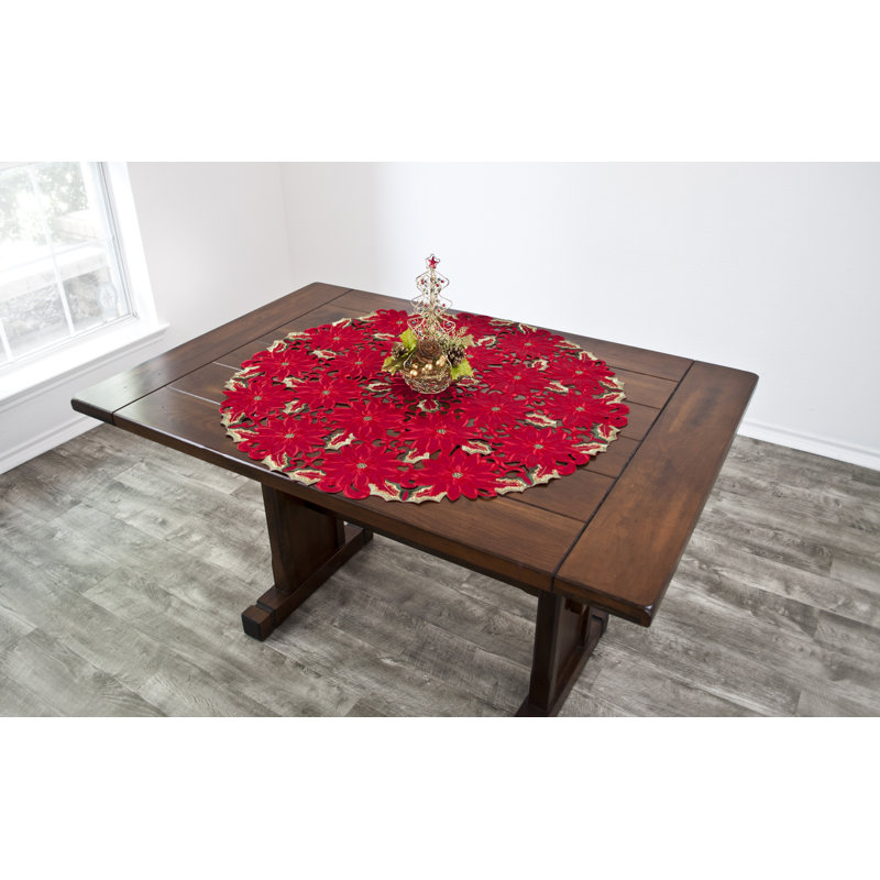 Élégante feuille de Noël poinsettia rouge à fil doré (feuilles rondes de 33 po)