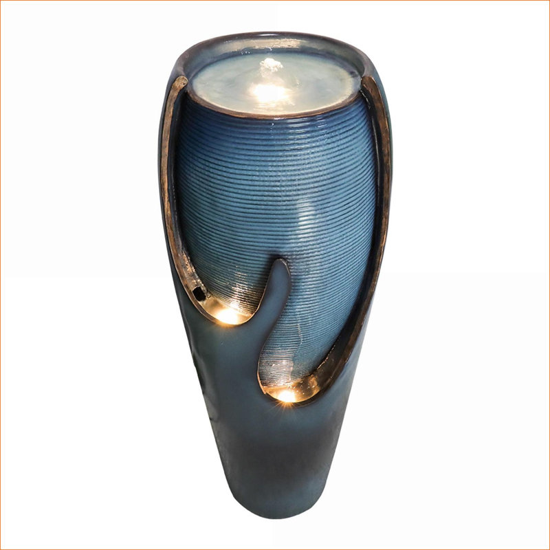 Fountains | 38.7" Tall Modern LED Water Fountain for Patio Garden Indoor Outdoor | Resin | Waterfall Fountain