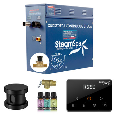 Oasis Series 7.5KW Steam Bath Generator With Continuous Steam Fully Wireless Control And Auto-Drain In Matte Black