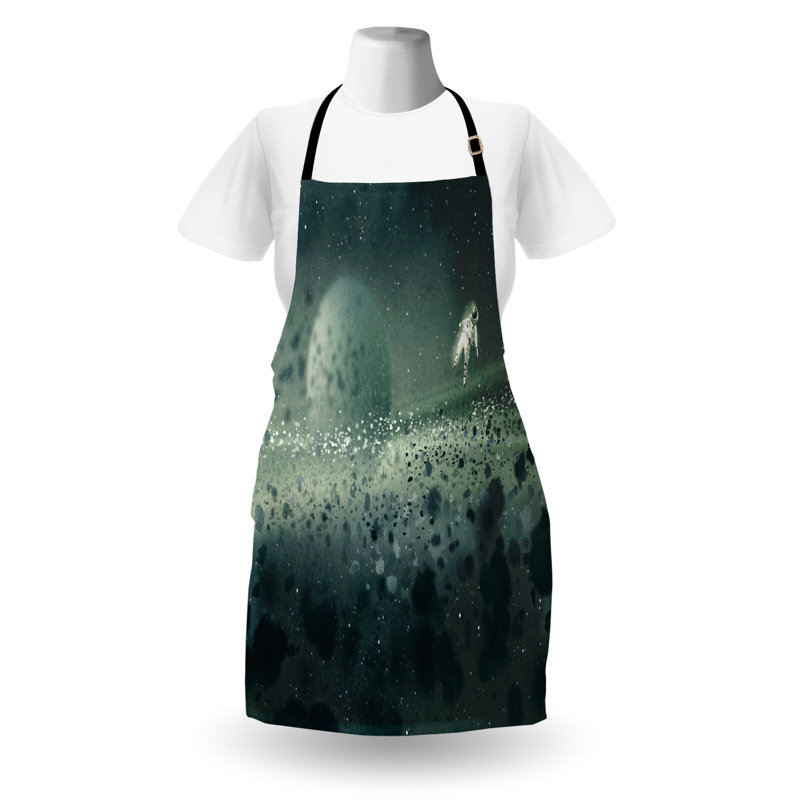 Tablier East Urban Home extra-terrestre unisexe, lune astronaute, taille adulte, gris blanc