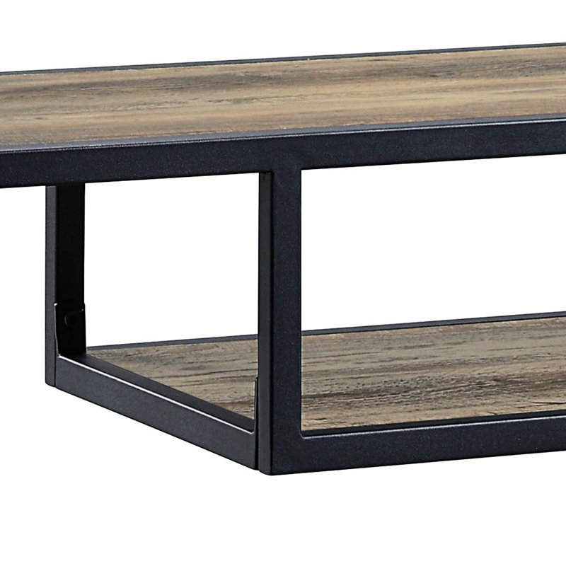 Rectangular Rustic Table In Oak And Black With Extra Storage - Industrial Look Versatile For Home Decor