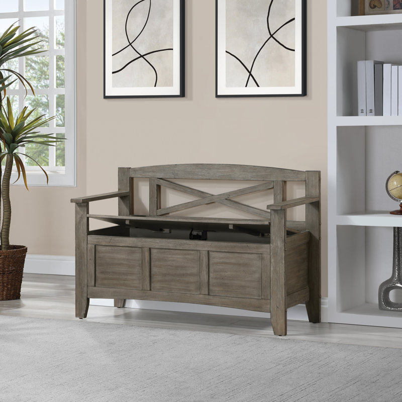 Solid Wood Storage Bench, Graystone