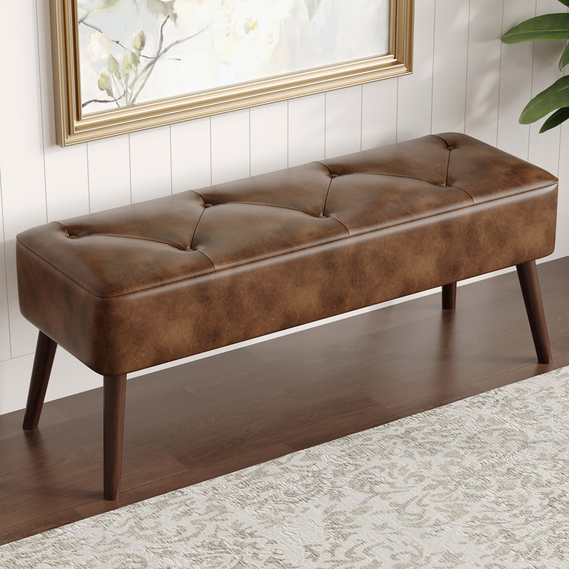 Banc rembourré en similicuir Lillyanna, Brun jaune
