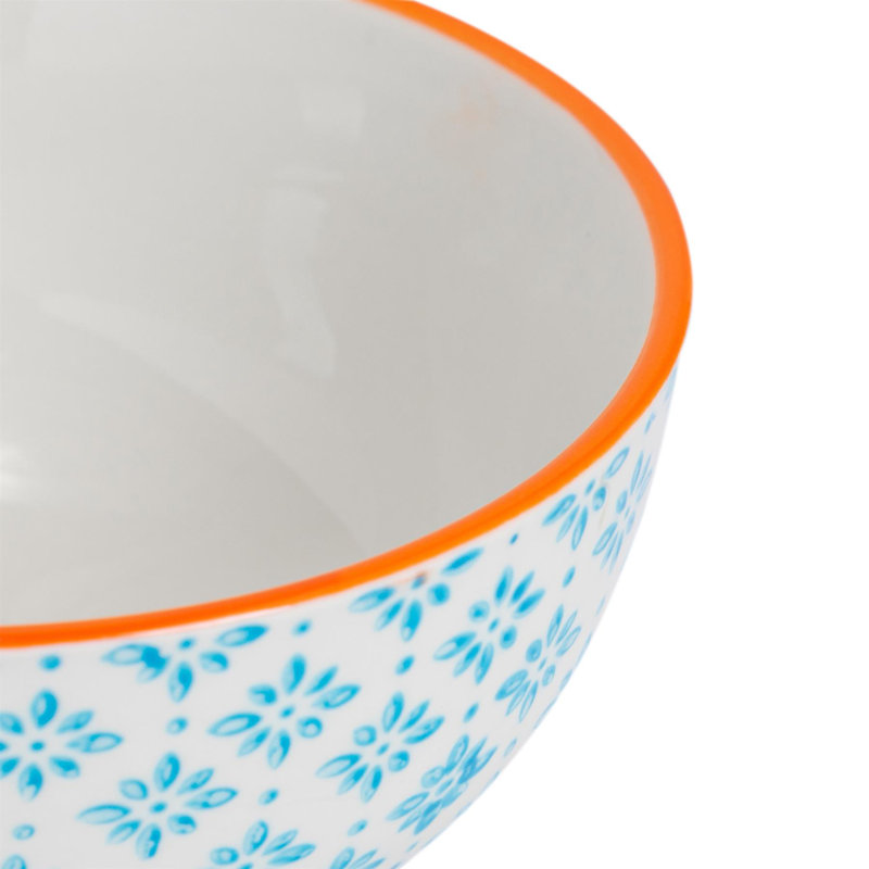 Nicola Spring Hand-Printed Rice Bowls - 12cm - Blue - Pack of 6