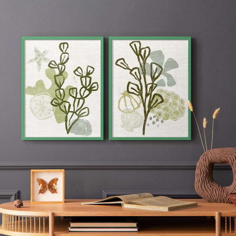 Corail Blockprint I - Impression encadrée de qualité supérieure - Prêt à accrocher - Aucun clou requis - Aucun clou requis