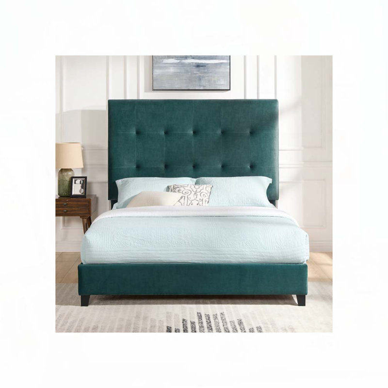 Lit plateforme tapissier touffeté, Grand lit, Vert