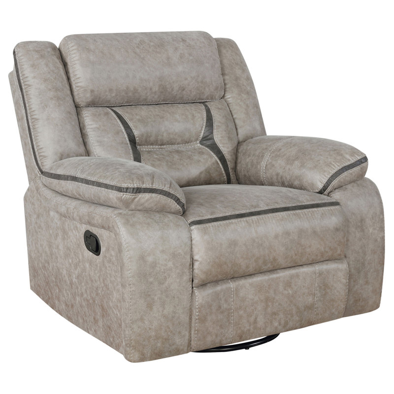 Taupe Upholstered Swivel Glider Recliner With Pillow Top Arms, Taupe