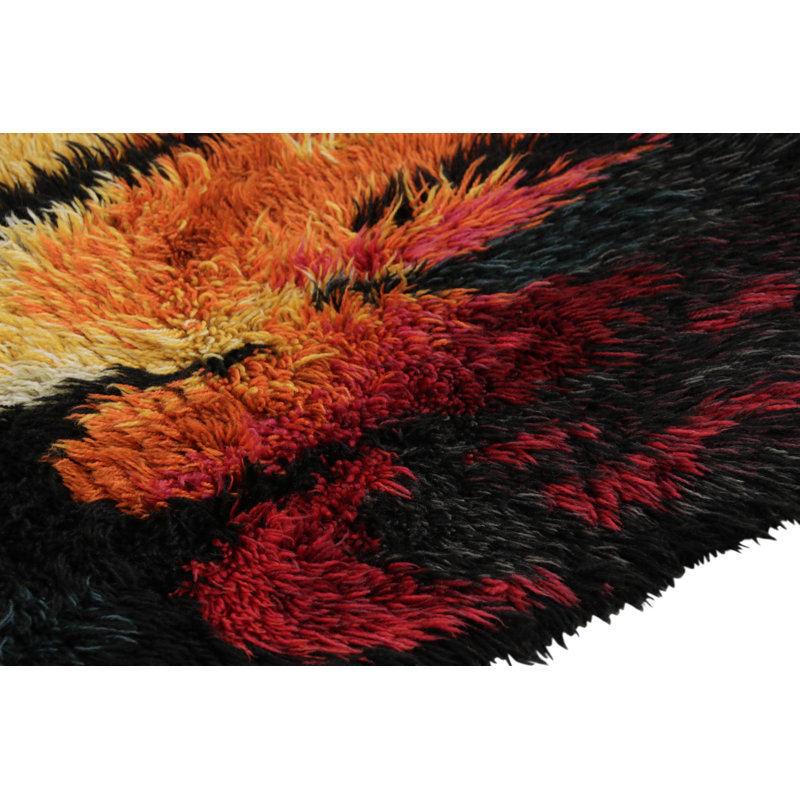Vintage Swedish Rya Runner, Colorful Scandinavian Flame Patterns - Rug & Kilim