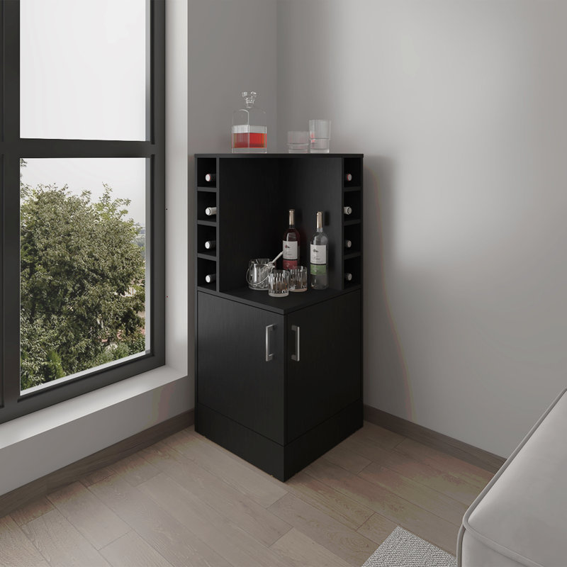 Bar Cabinet, 2 Doors, 8 Wine Bottle Compartments, Black