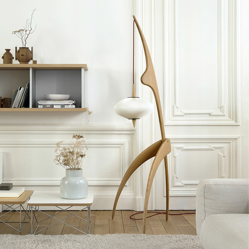 Praying Mantis Floor Lamp, Natural Oak