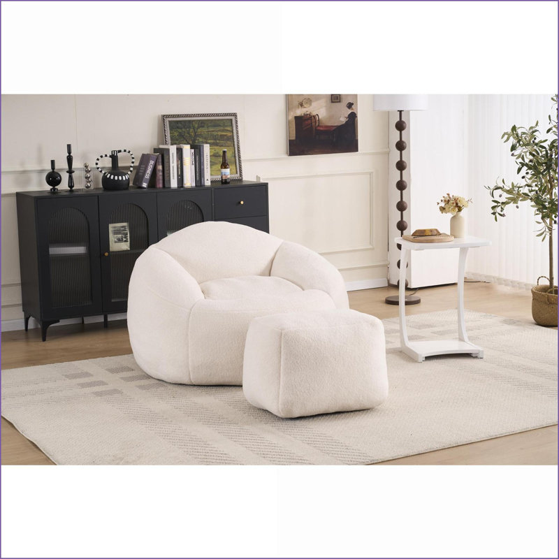 Fauteuil à billes en mousse à mémoire de forme pour adultes Teens - Canapé paresseux en chenille douce | Rond | Ours en peluche