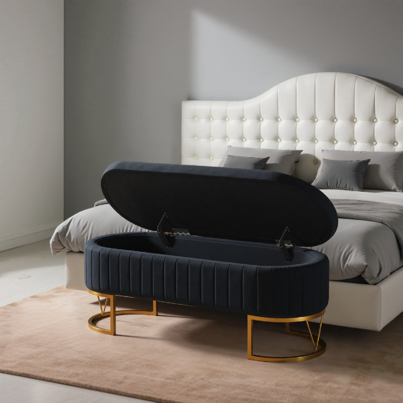 Banc de rangement rembourré Kathlin, Noir
