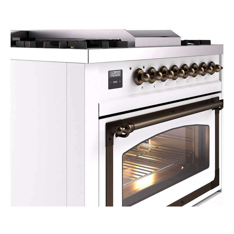 ILVE Nostalgie II Noblesse 36 in Dual Fuel Range, White/Bronze, Natural Gas