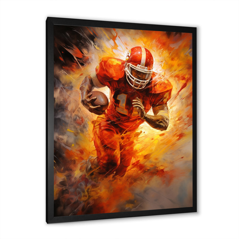 Orange Football Energy Burst I - imprimé, Cadre photo noir, H 32 po x l 24 po x P 1 po