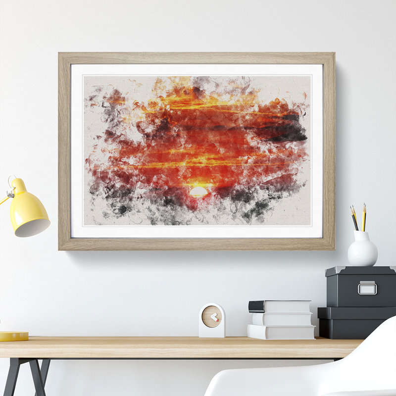 Red and Orange Sunset - Framed Print, 36cm H x 48cm W x 2cm D, Oak Framed