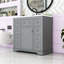 Meuble-lavabo autoportant simple avec lavabo en céramique, tablette réglable et grand espace de rangement-544274086