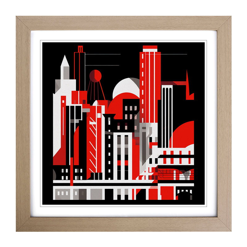 City Of Manchester Constructivism - Single Picture Frame Print on Wood, Oak