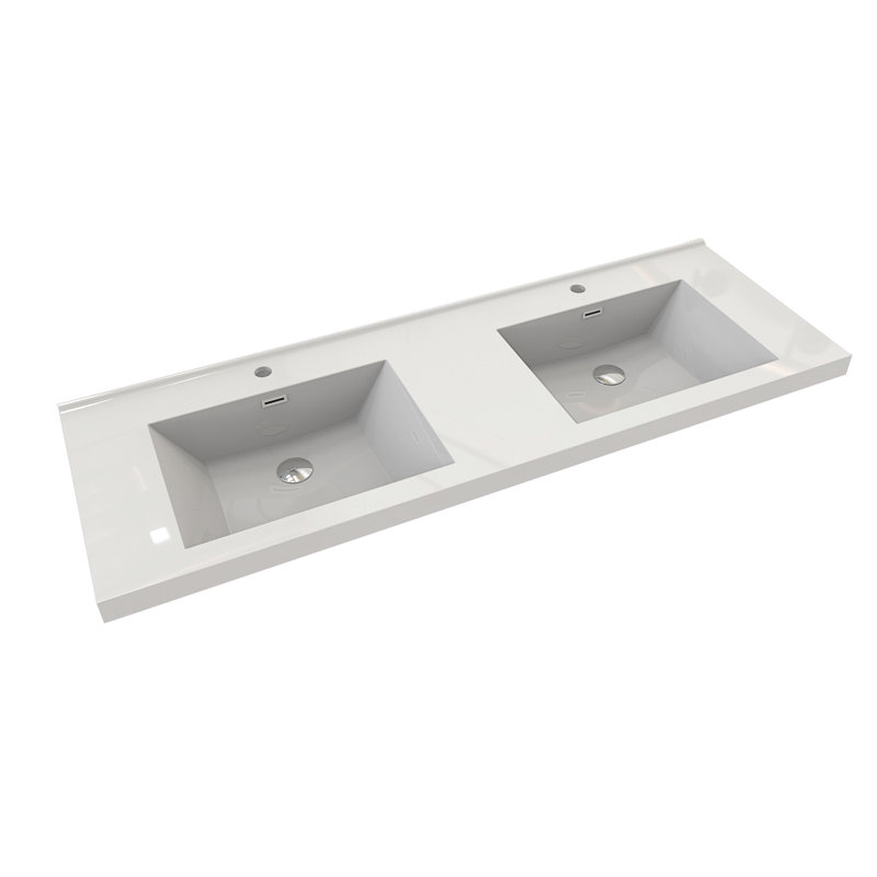 Ensemble de meuble-lavabo double mural 59,5 "Azden, Marbre blanc