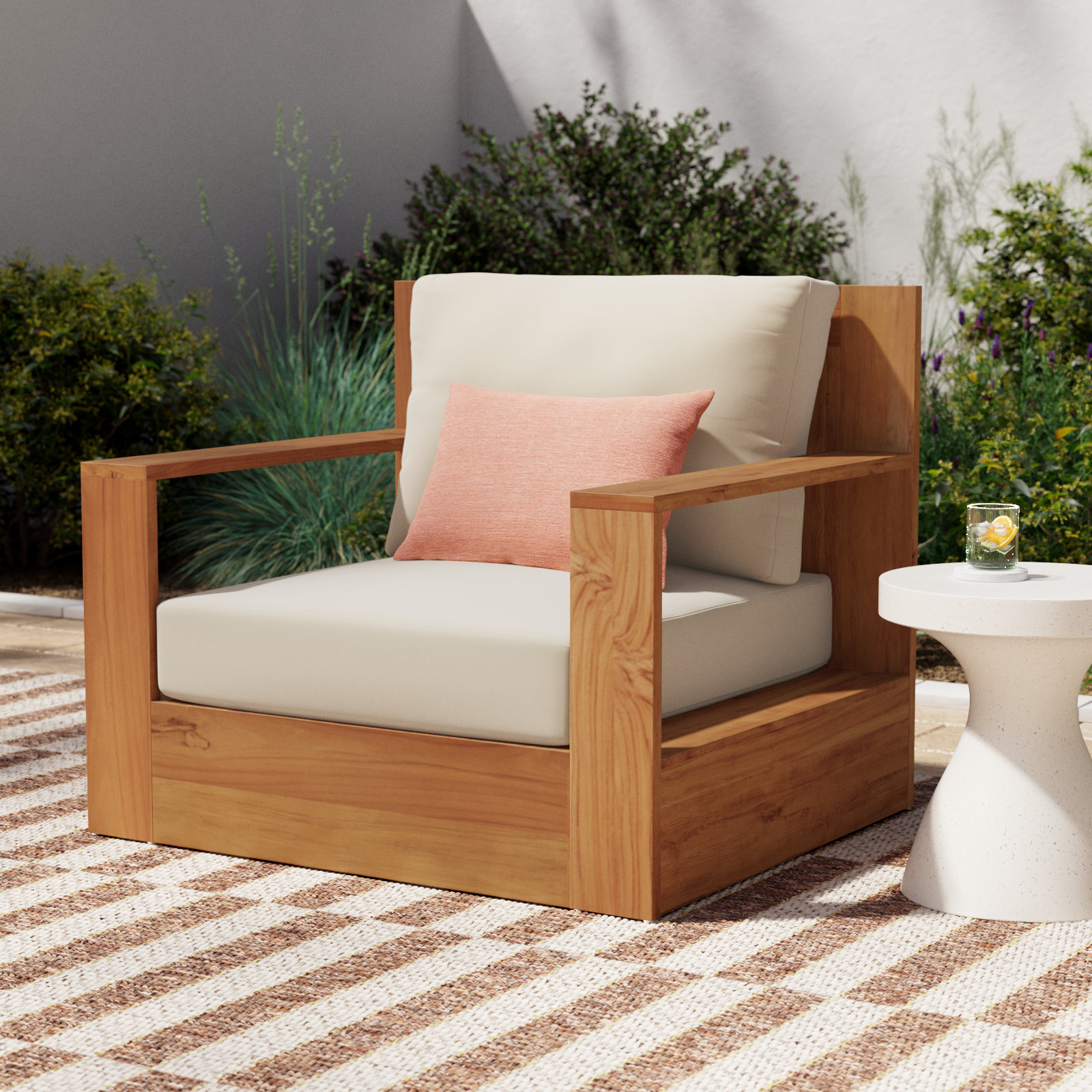 Azul Kauai Brazilian Teak Patio Chair, Beige